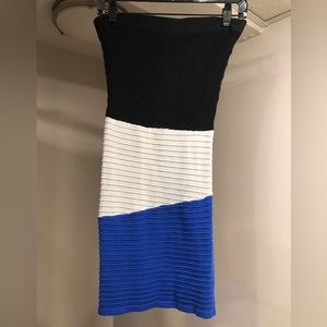 Oak Juno black gray and blue strapless knit dress
- size m